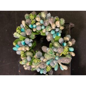 Set of 3 Beaded Berry Napkin Rings Teal Silver Green Botanical Table Decor